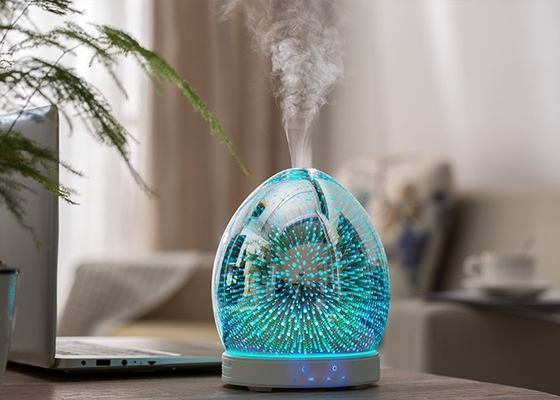 100ml  ultrasonic essential oil aroma diffuser hybrid humidifier with 3d effect glass shell