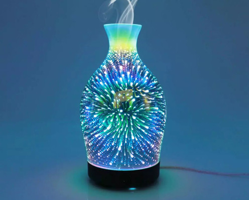 Amber Glass Aromatherapy Bottle 3D Smoke Flower Essential Oil Glass Bamboo Humidifier