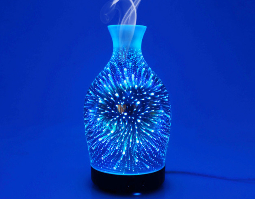 Amber Glass Aromatherapy Bottle 3D Smoke Flower Essential Oil Glass Bamboo Humidifier