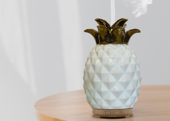 120ml Gold leaf Pineapple aromatherapy essential oil Diffuser Ceramic cold mist Ultrasonic Humidifier 7 color LED